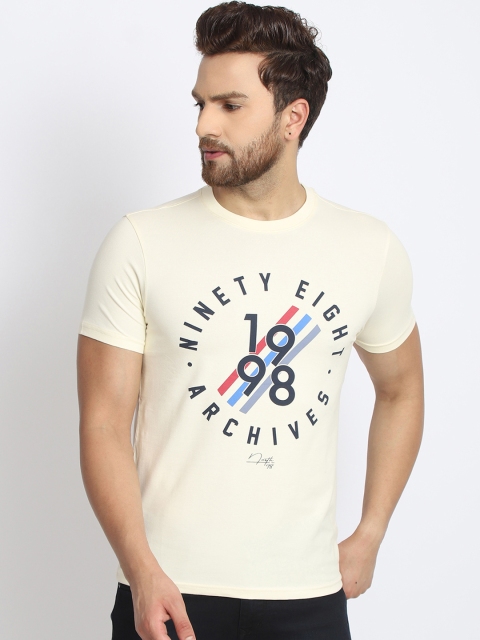 

98 Degree North Men Cream-Coloured Printed Round Neck T-shirt