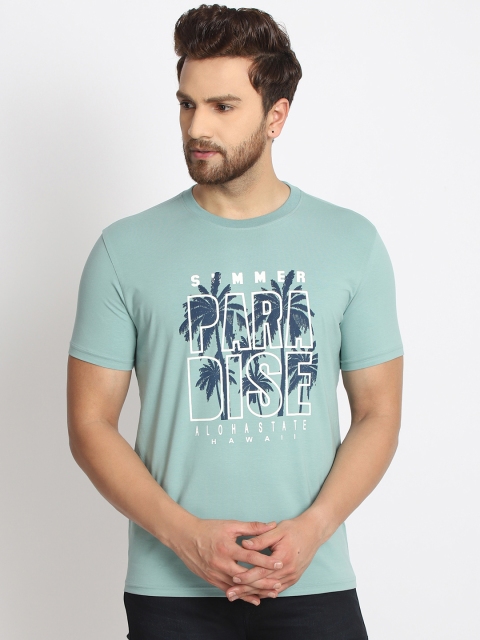 

98 Degree North Men Blue Printed Round Neck T-shirt