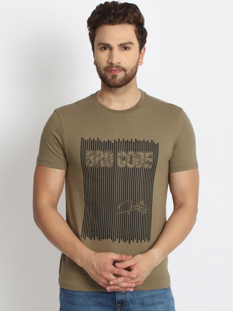 

98 Degree North Men Khaki Brown Printed Round Neck T-shirt
