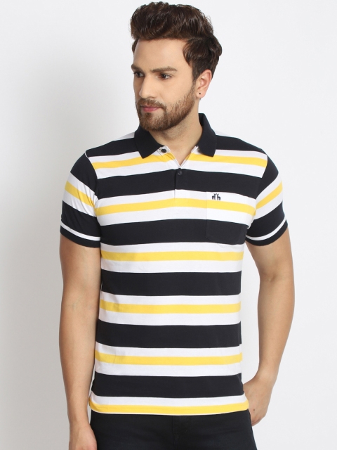 

98 Degree North Men Navy Blue Striped Polo Collar T-shirt