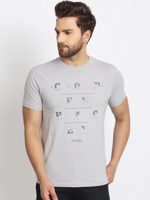 

98 Degree North Men Grey & White Printed Round Neck T-shirt