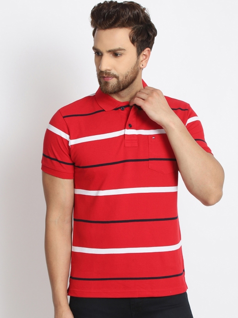 

98 Degree North Men Red & White Striped Polo Collar T-shirt