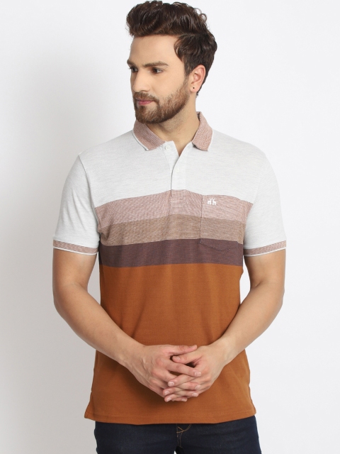 

98 Degree North Men Rust Striped Polo Collar T-shirt