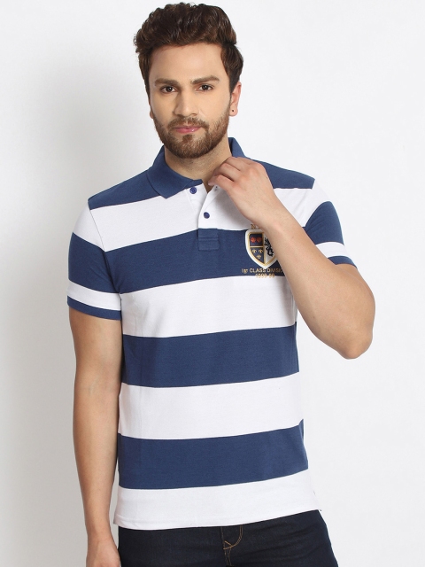 

98 Degree North Men Navy Blue Striped Polo Collar T-shirt