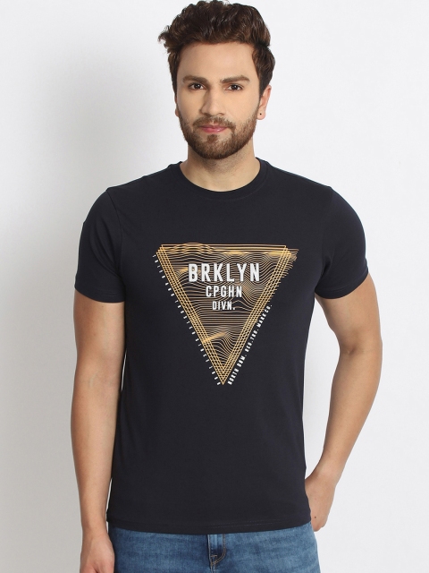 

98 Degree North Men Navy Blue Printed Round Neck T-shirt