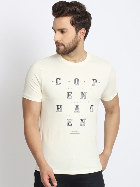 

98 Degree North Men Cream-Coloured Printed Round Neck T-shirt