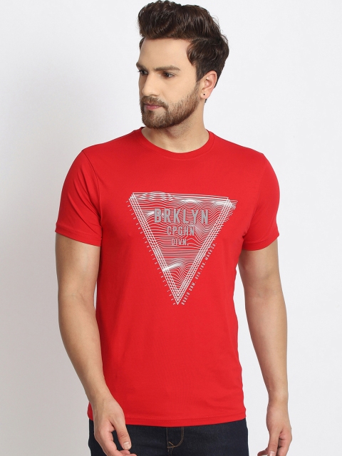 

98 Degree North Men Red Printed Round Neck T-shirt