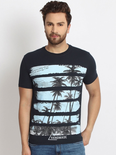 

98 Degree North Men Navy Blue Printed Round Neck T-shirt