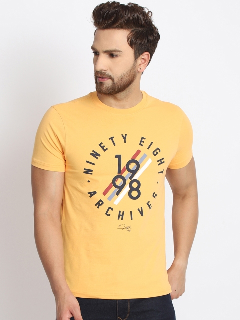 

98 Degree North Men Mustard Yellow Printed Round Neck T-shirt