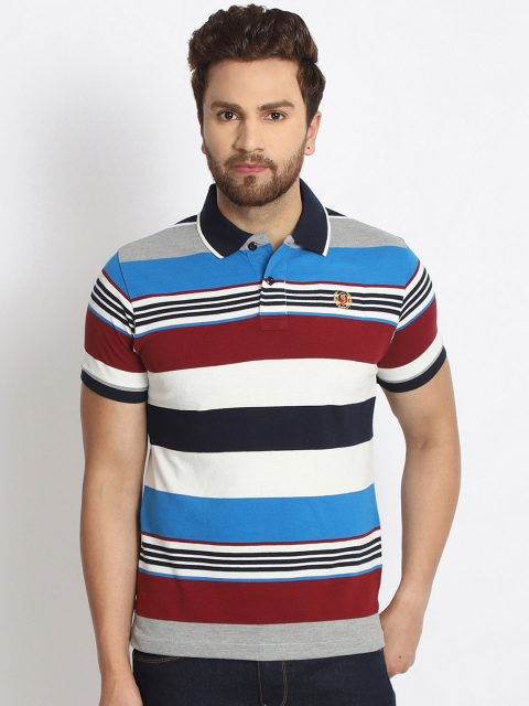 

98 Degree North Men Blue & White Striped Polo Collar T-shirt