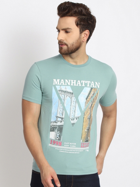 

98 Degree North Men Blue Printed Round Neck T-shirt