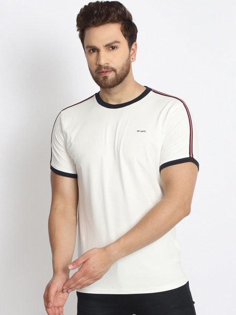 

98 Degree North Men Off-White Solid Round Neck T-shirt
