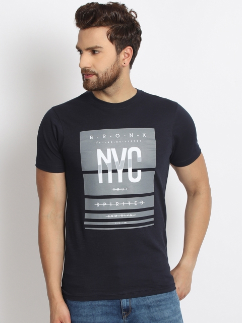 

98 Degree North Men Navy Blue Printed Round Neck T-shirt