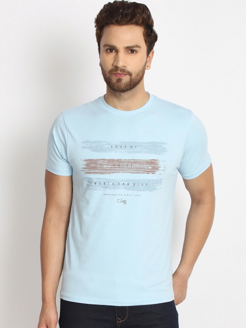 

98 Degree North Men Blue Printed Round Neck T-shirt