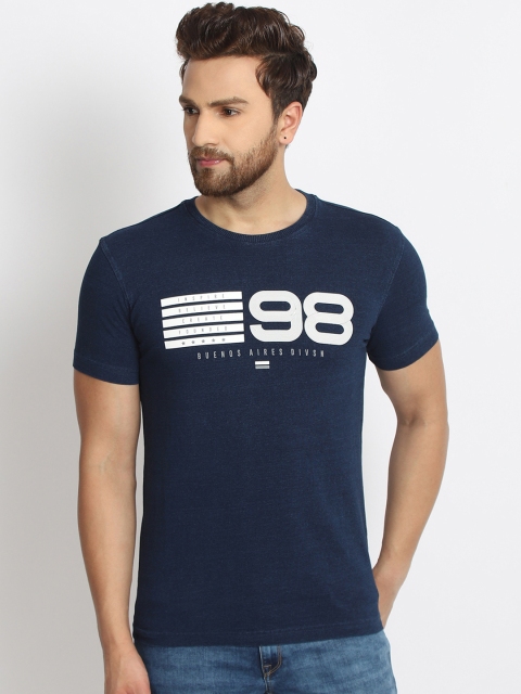 

98 Degree North Men Navy Blue Printed Round Neck T-shirt