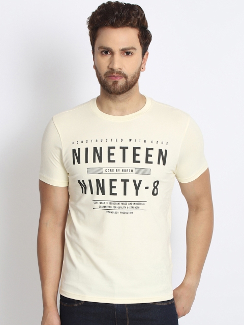 

98 Degree North Men Cream-Coloured Printed Round Neck T-shirt