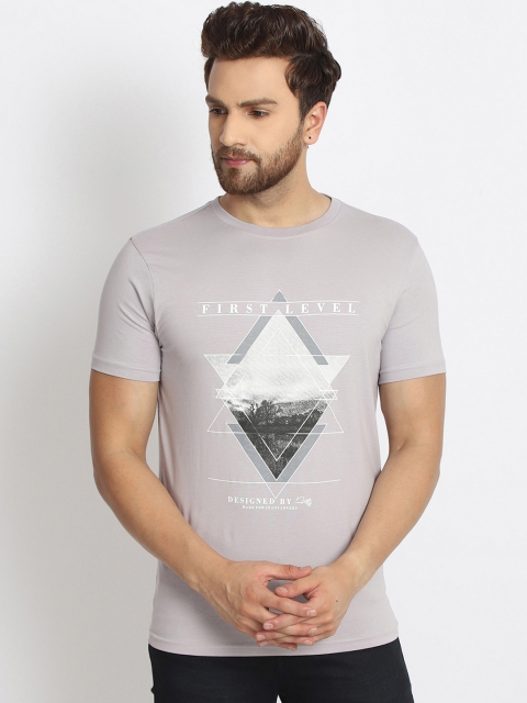 

98 Degree North Men Grey & White Printed Round Neck T-shirt