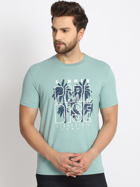 

98 Degree North Men Blue Tropical Printed Round Neck T-shirt
