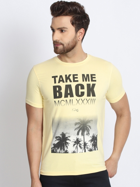 

98 Degree North Men Yellow Printed Round Neck T-shirt