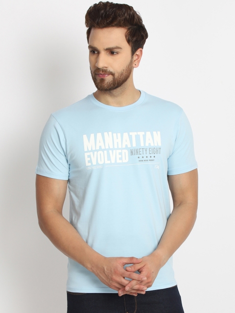 

98 Degree North Men Blue Printed Round Neck T-shirt