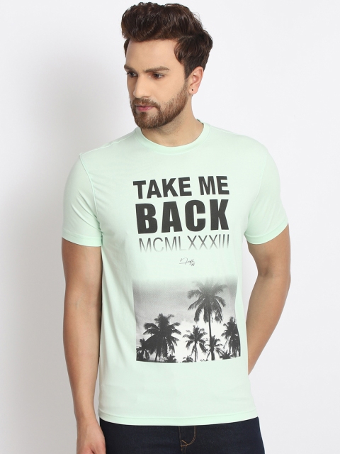 

98 Degree North Men Sea Green Printed Round Neck T-shirt