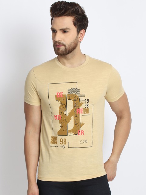 

98 Degree North Men Beige Printed Round Neck T-shirt