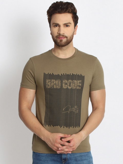 

98 Degree North Men Olive Green Printed Round Neck T-shirt