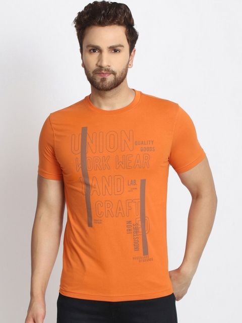 

98 Degree North Men Orange Printed Round Neck T-shirt