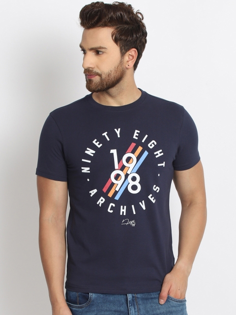 

98 Degree North Men Navy Blue Printed Round Neck T-shirt