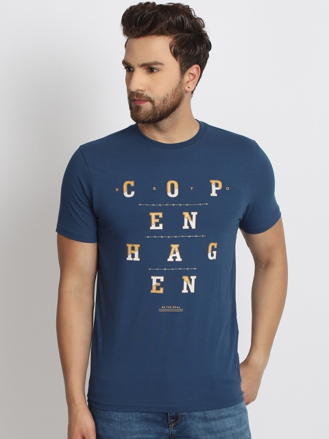 

98 Degree North Men Blue Printed Round Neck T-shirt