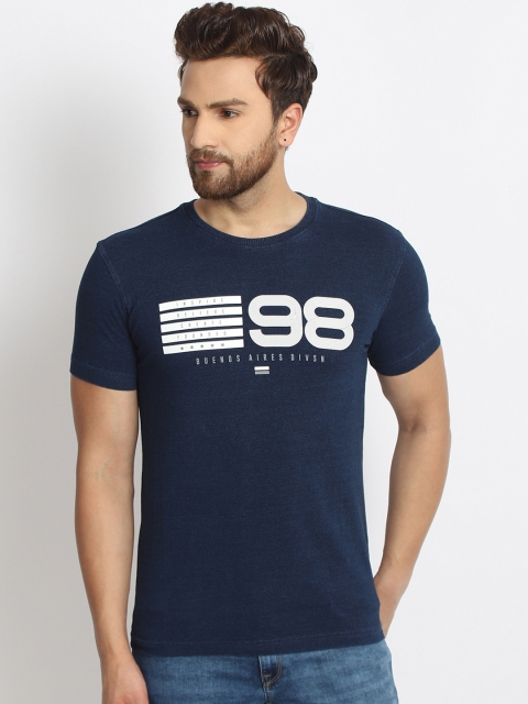 

98 Degree North Men Navy Blue Printed Round Neck T-shirt