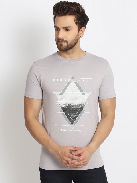 

98 Degree North Men Grey Melange Printed Round Neck T-shirt