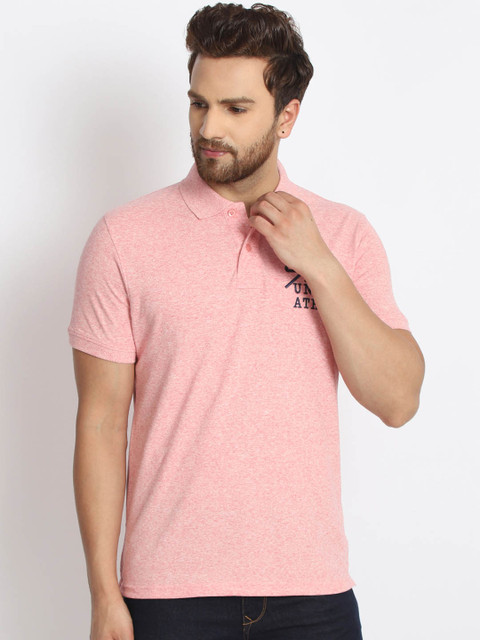

98 Degree North Men Pink Solid Polo Collar T-shirt