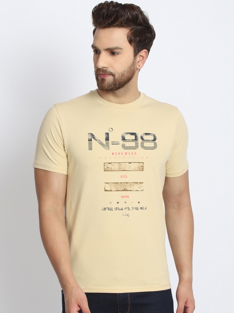 

98 Degree North Men Beige Printed Round Neck T-shirt