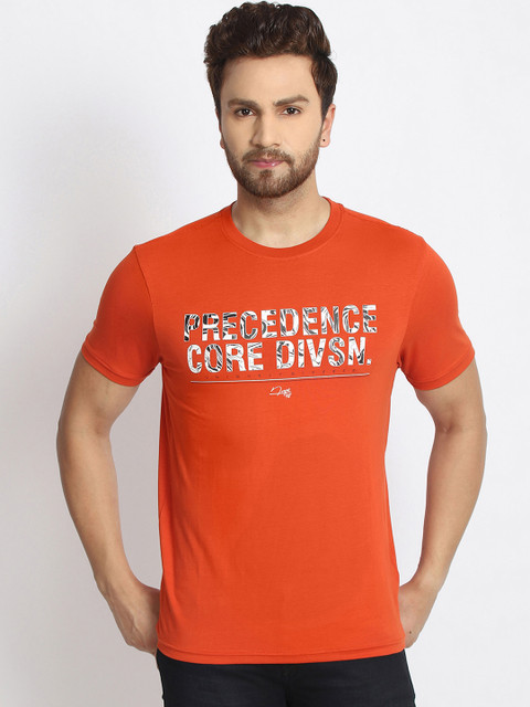 

98 Degree North Men Orange Printed Round Neck T-shirt
