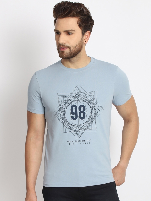 

98 Degree North Men Blue Printed Round Neck T-shirt