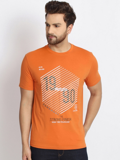 

98 Degree North Men Orange Printed Round Neck T-shirt