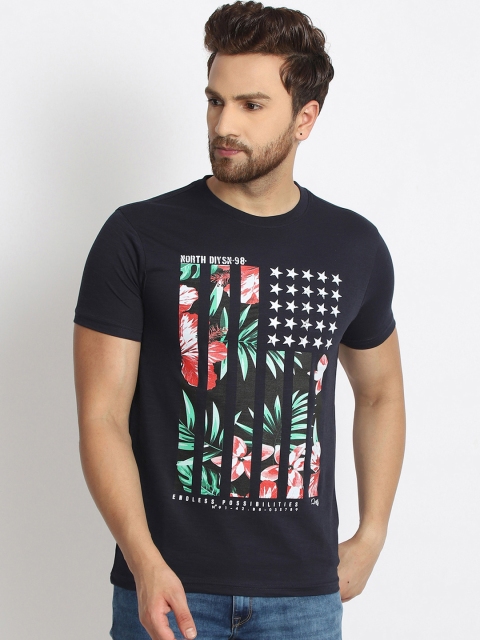

98 Degree North Men Navy Blue Floral Printed Round Neck T-shirt