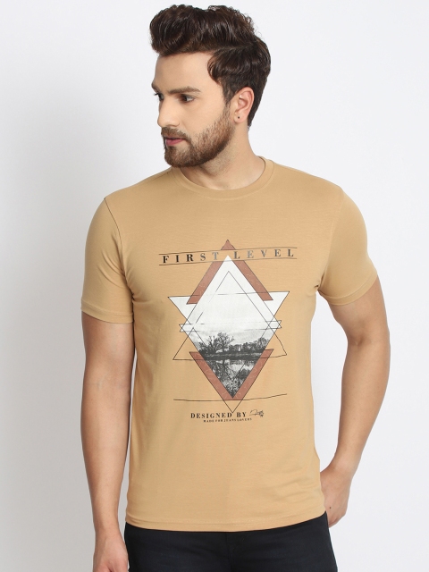 

98 Degree North Men Khaki Printed Round Neck T-shirt