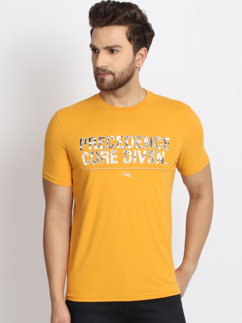 

98 Degree North Men Mustard Yellow Printed Round Neck T-shirt
