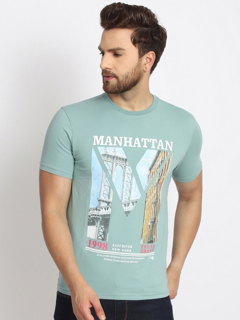 

98 Degree North Men Blue Printed Round Neck T-shirt