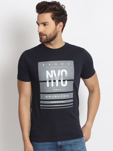 

98 Degree North Men Navy Blue Printed Round Neck T-shirt