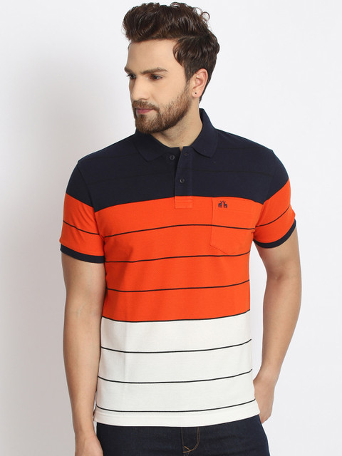 

98 Degree North Men Orange & White Colour-blocked Polo Collar T-shirt