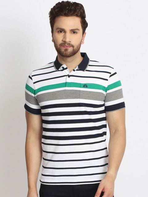 

98 Degree North Men White & Black Striped Polo Collar T-shirt