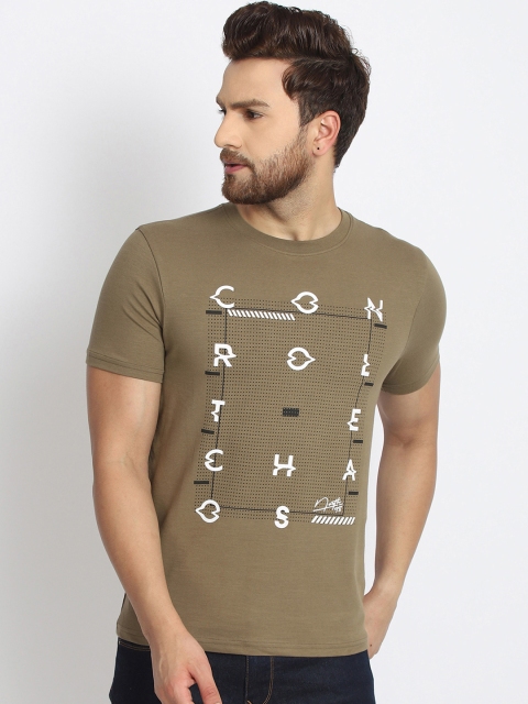 

98 Degree North Men Olive Green Printed Round Neck T-shirt