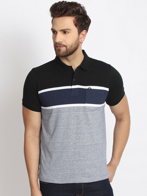 

98 Degree North Men Black Colourblocked Polo Collar T-shirt