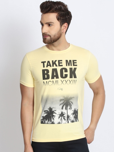 

98 Degree North Men Yellow Printed Round Neck T-shirt