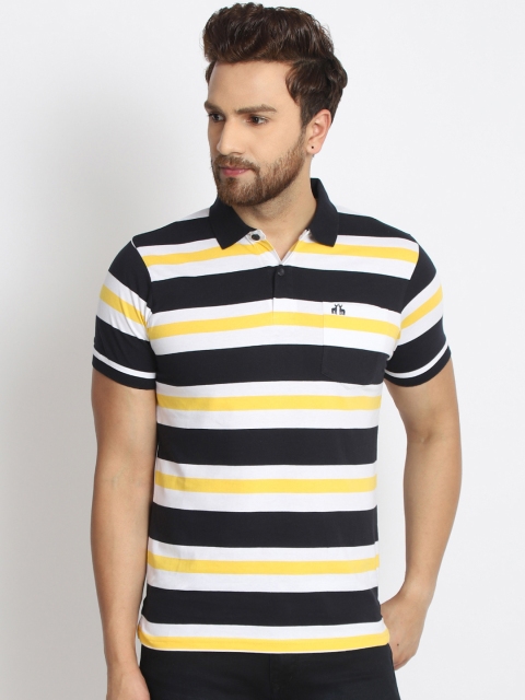 

98 Degree North Men Navy Blue & White Striped Polo Collar T-shirt