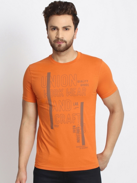 

98 Degree North Men Orange Printed Round Neck T-shirt