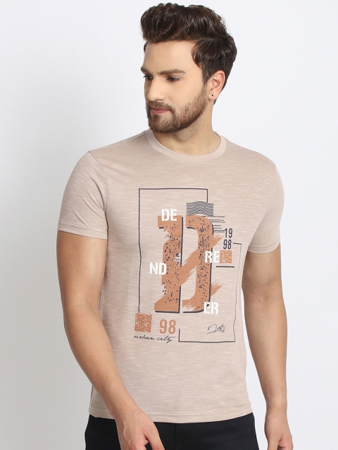 

98 Degree North Men Peach-Coloured Printed Round Neck T-shirt